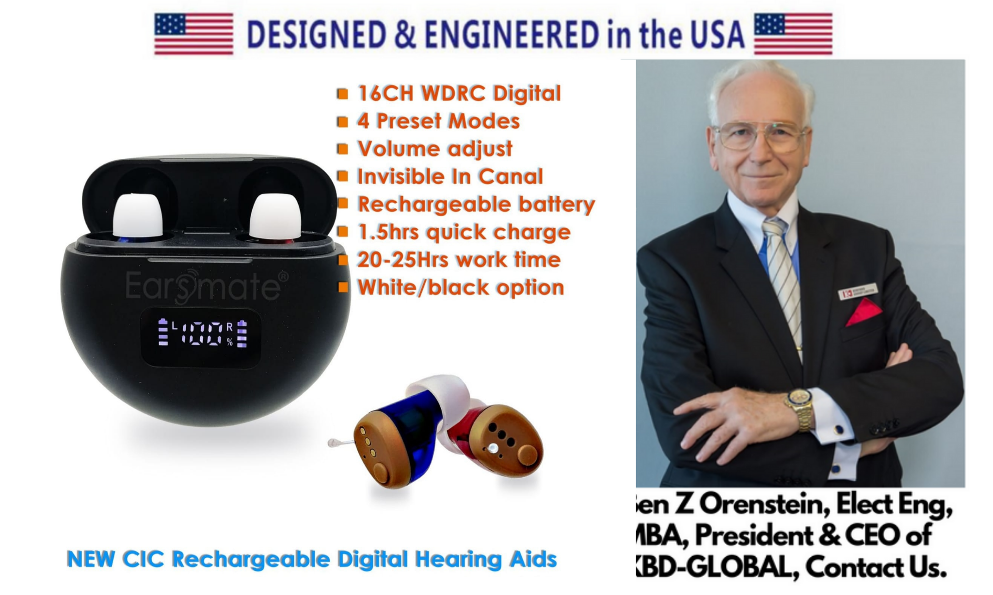 eEAR-R-31 Rechargeable CIC Hearing Aids, most advanced Digital technology for invisible in the canal hearing aids, 16 channels, 4 preset modes, quick charge 1.5 hours, operating time 20-25 hours per fully charged.