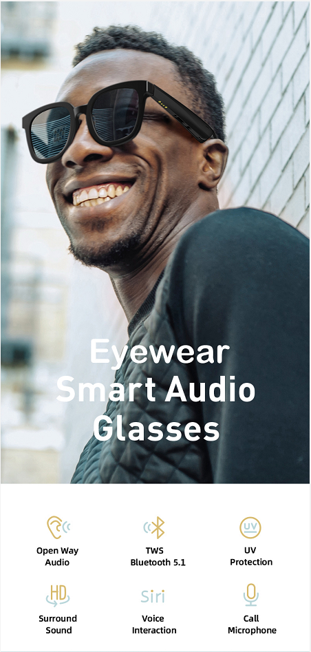 eEAR BTG-02-2 设计师蓝牙音频智能眼镜，带滤蓝光镜片 卓越的开耳式音频声音中性 在美国设计和制造