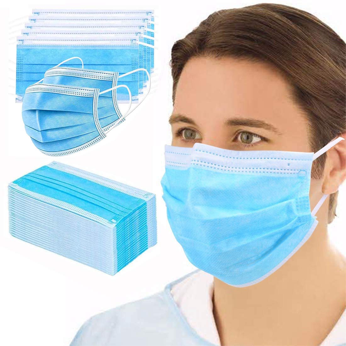 eEAR® DMask 3 layers Filtration Protective Disposable Face Mask, High Elastic Earbuds, Anti-Bacteria, Anti-Droplet, Anti-Pollen and Anti-Odor 50pcs Box