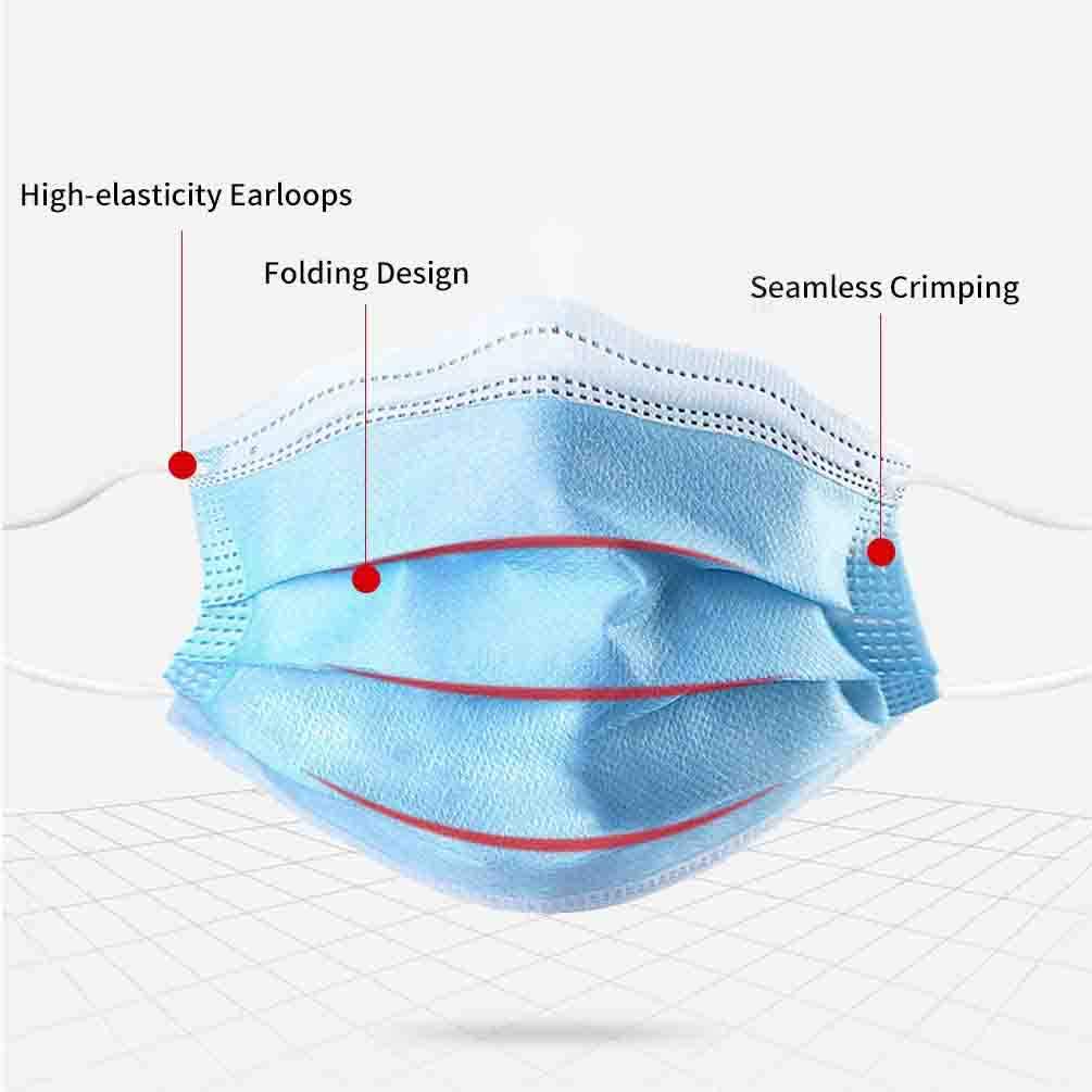 eEAR® DMask 3 layers Filtration Protective Disposable Face Mask, High Elastic Earbuds, Anti-Bacteria, Anti-Droplet, Anti-Pollen and Anti-Odor 50pcs Box