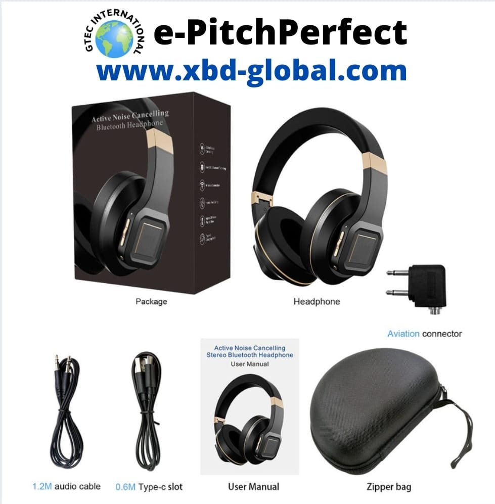 e-PP 001 ANC-BT e-PitchPerfect (e-PP) Auriculares con cancelación activa de ruido (ANC) Auriculares Bluetooth V5.0 (BT) con bolsa de viaje Diseñados y fabricados en EE. UU.