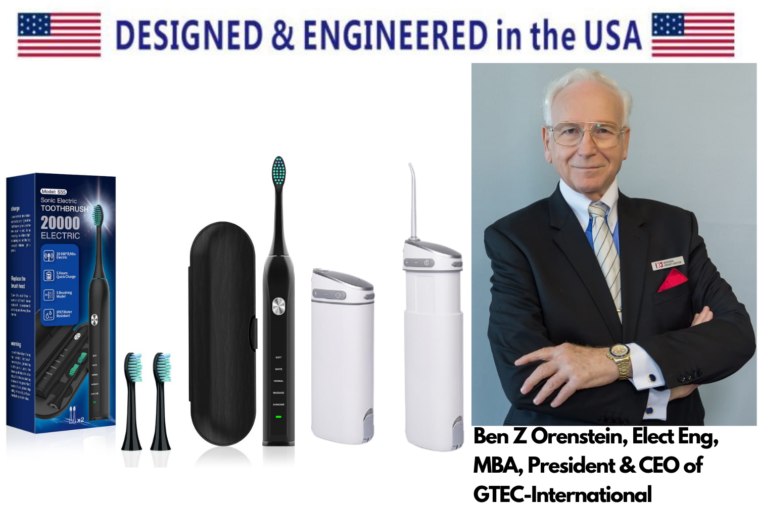 e-THealth Light Kit: Combo of 3mode 165ml Portable Extendable eFlosser and 5mode e-TBrush 081A Electric Tooth Brush Designed and Engineered In The USA Sold 20,000+ worldwide