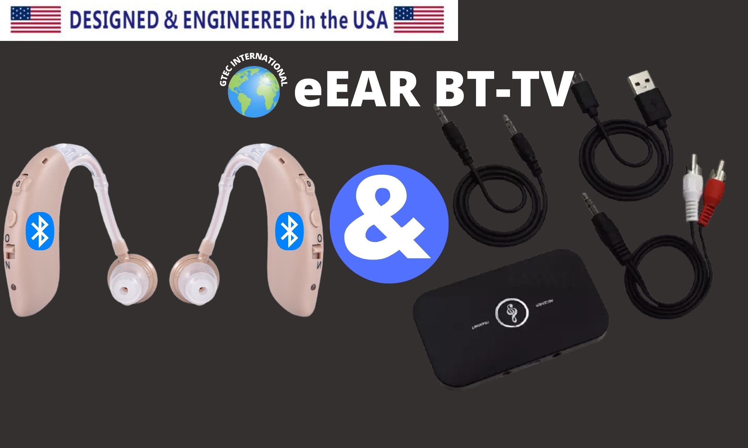 eEAR 蓝牙电视系统 eEAR BT-TV-02 Pair 在美国设计和制造的助听器用户和听力障碍者收听电视的完美解决方案