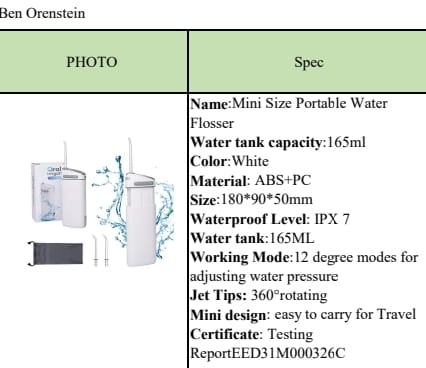 eFlosser 165ml Mini Flosser de agua portátil de tamaño pequeño Flosser oral inalámbrico profesional 3 modos (blanco)