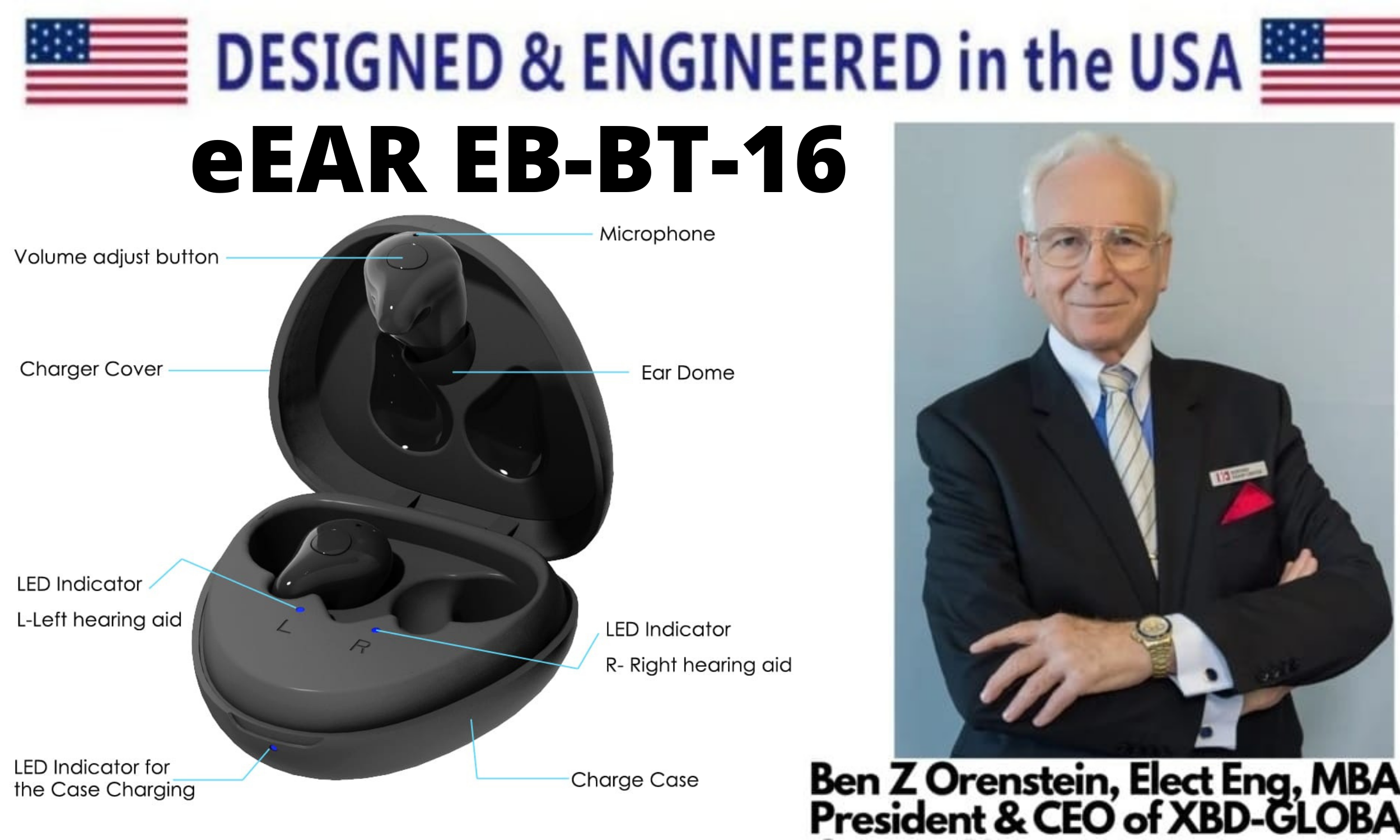 Nuevo par de audífonos eEAR y auriculares Bluetooth (BT) todo en uno para oídos derecho e izquierdo. Tecnología de punta, con aplicaciones para audífonos fáciles de usar. Único en la industria de los audífonos. La mejor calidad a precios asequibles.