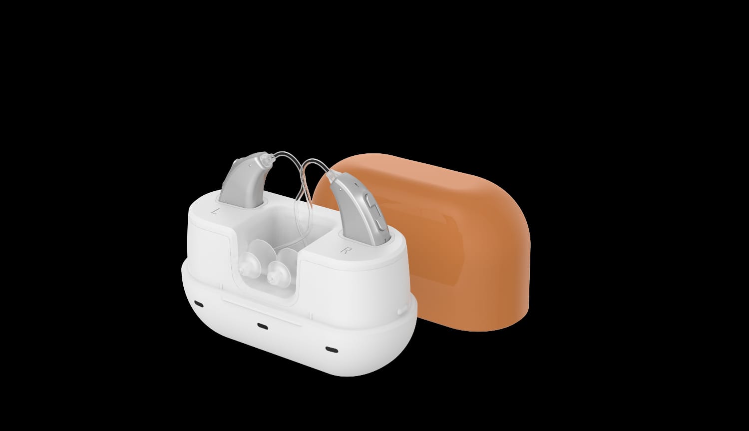 Par de amplificador auditivo BTE digital recargable eEAR BTE H4 con tecnología diseñada y fabricada en EE. UU.