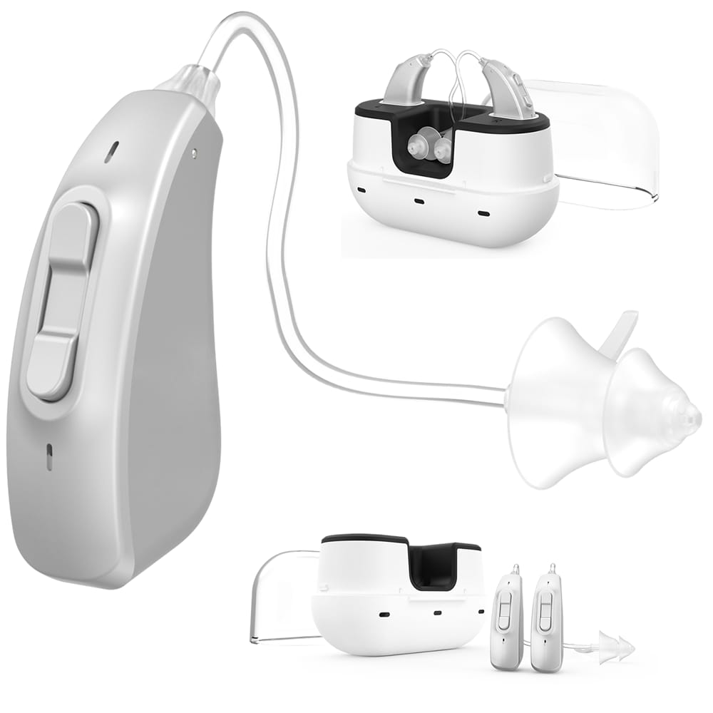 Paire d'amplificateurs auditifs rechargeables eEAR® BTE H4, technologie auditive BTE numérique conçue et conçue aux États-Unis | Vendu 10 000+