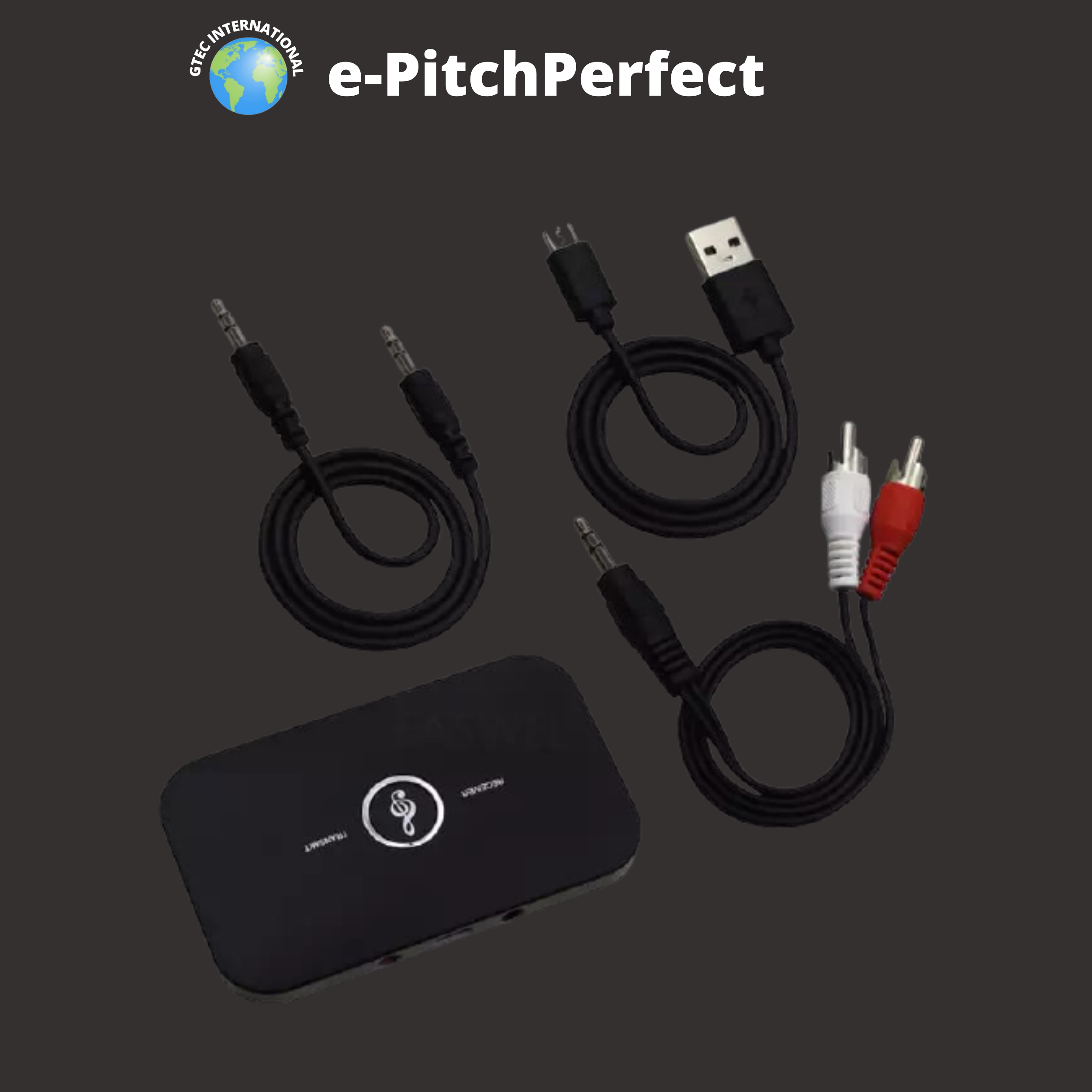 e-PitchPerfect - Adaptador de audio inalámbrico BT Tx/Rx Dispositivos dos en uno Receptor de música Bluetooth Transmisor con batería para PC Altavoces portátiles Diseñado y diseñado en los EE. UU.