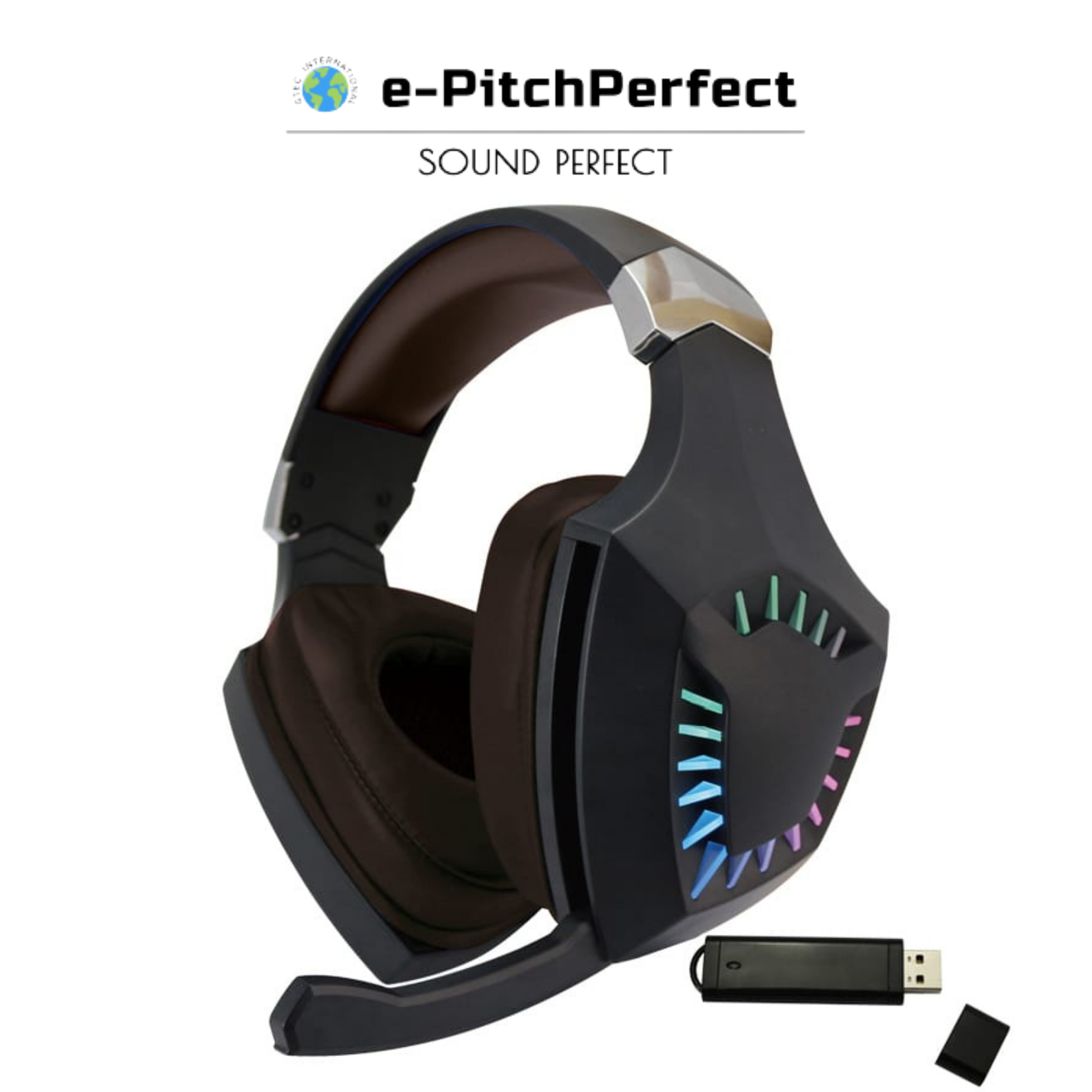 e-PitchPerfect e-PP 2.4G 无线游戏耳机带麦克风兼容 PS4、Xbox One、笔记本电脑、PC、iPhone 和 Android 手机在美国设计和制造