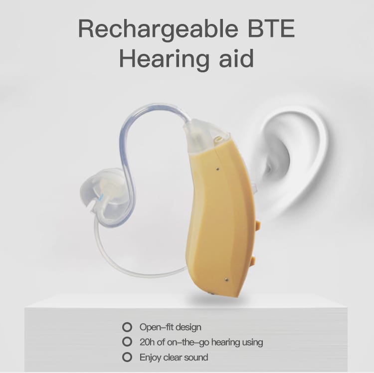 Paar wiederaufladbarer eEAR BTE-BT-Hörverstärker für das linke und rechte Ohr mit Bluetooth V5.0-Technologie, entwickelt und hergestellt in den USA