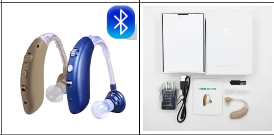 Pár dobíjecího sluchového zesilovače eEAR BTE-BT pro levé a pravé ucho s technologií Bluetooth V5.0 Navrženo a vyrobeno v USA
