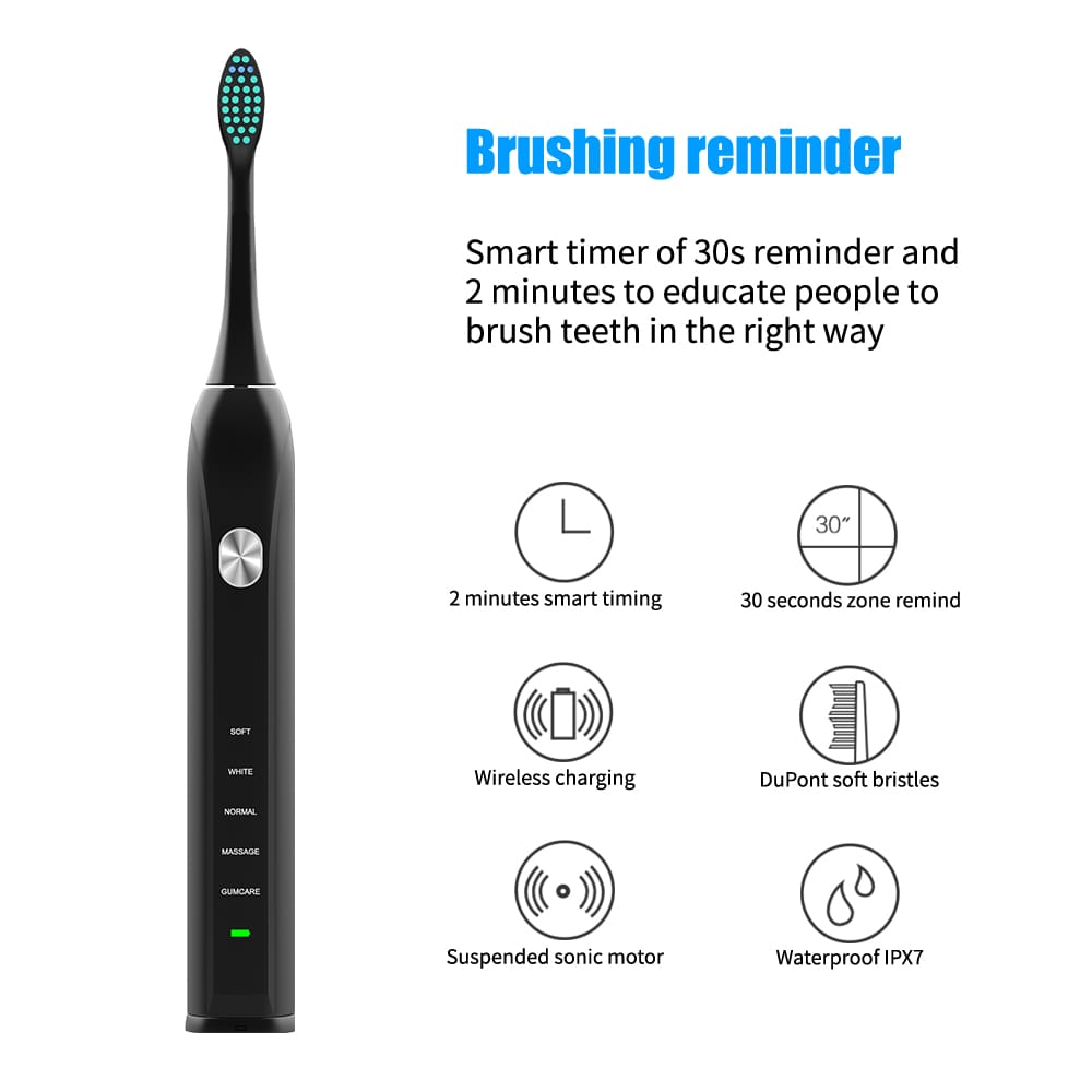 e-TBrush 928-081A Electric Tooth Brush 5 different modes, wireless charging, travel lock and smart 30 mins reminder Designed and Engineered In The USA Sold 15,000+ worldwide