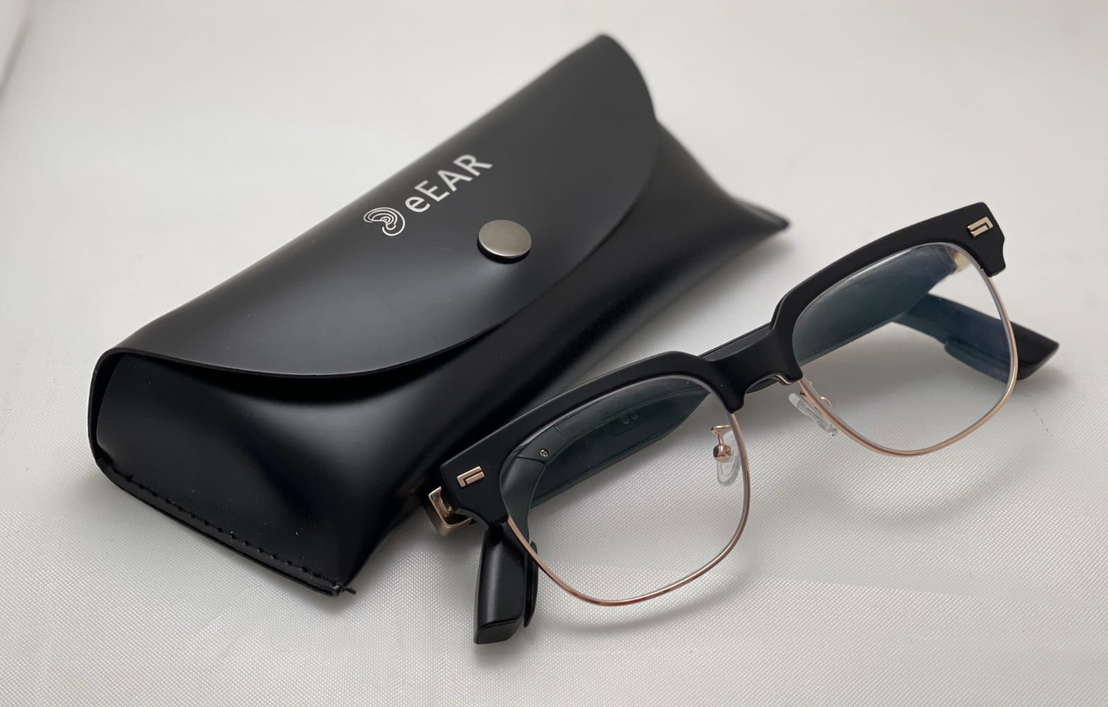 eEAR® eEAR-BTGC-CIC : 3 Functions in One System Bone Conduction optical Sun smart audio glasses sound technically, Rechargeable CIC miniature Hearing aids with Bluetooth technology. Designed and Engineered in the USA
