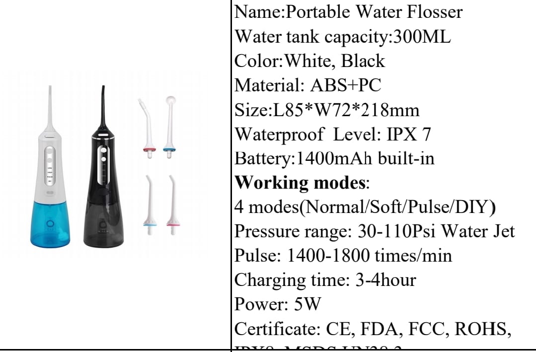 eFlosser-02 360ml Water Flosser, Waterpik, Water Flosser 360 ml Professional Oral eFlosser 360 ml Tanque de agua grande 3 modos (negro)
