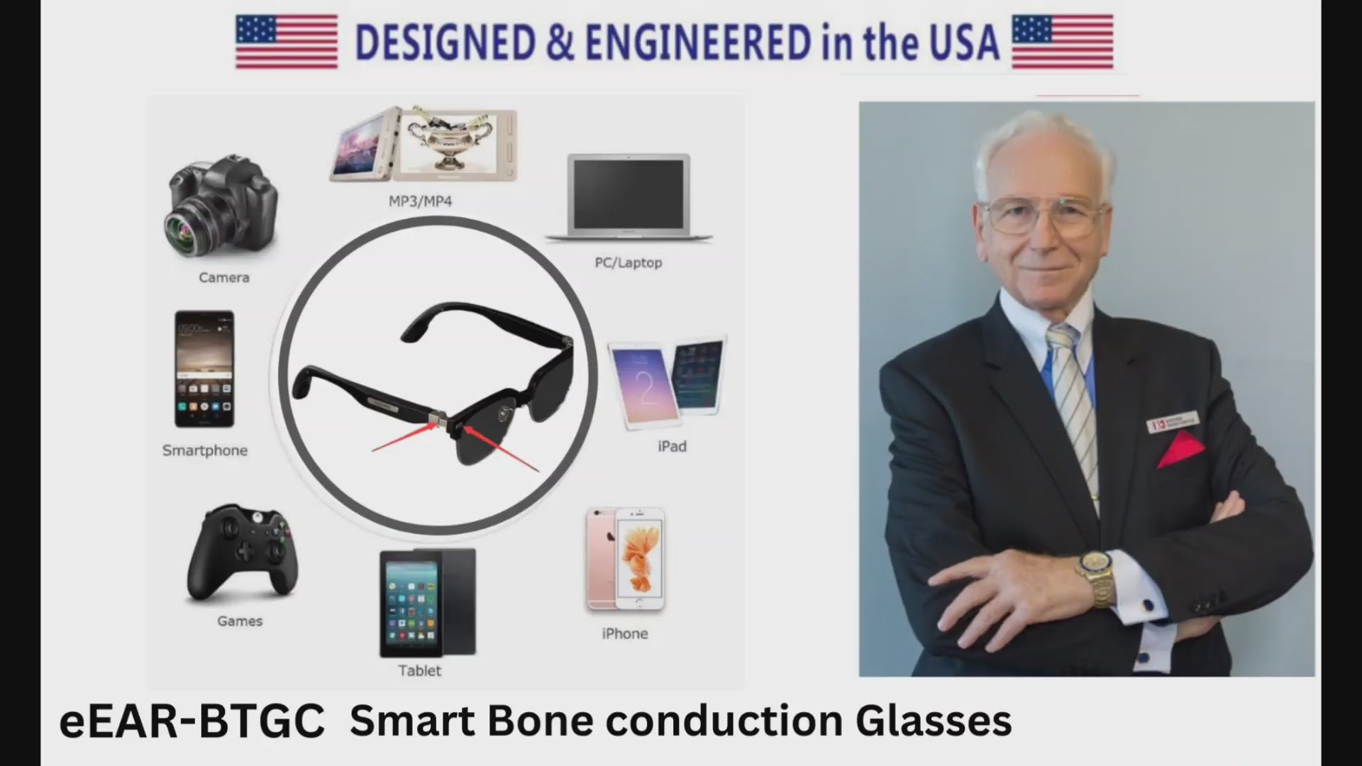 eEAR® eEAR-BTGC-CIC : 3 Functions in One System Bone Conduction optical Sun smart audio glasses sound technically, Rechargeable CIC miniature Hearing aids with Bluetooth technology. Designed and Engineered in the USA