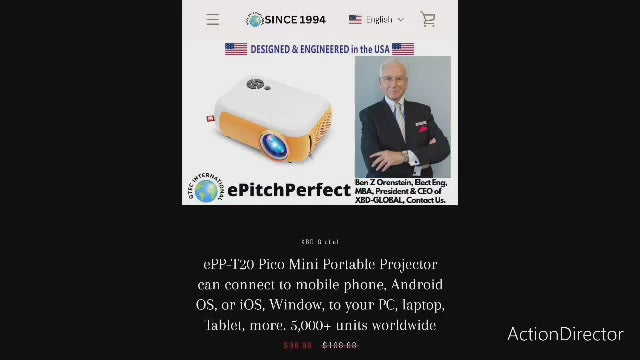 Projektor ePP-P-T20 lze připojit k mobilnímu telefonu, OS Android nebo iOS, Windows, k vašemu PC, notebooku, tabletu a dalším. Navrženo a vyrobeno v USA
