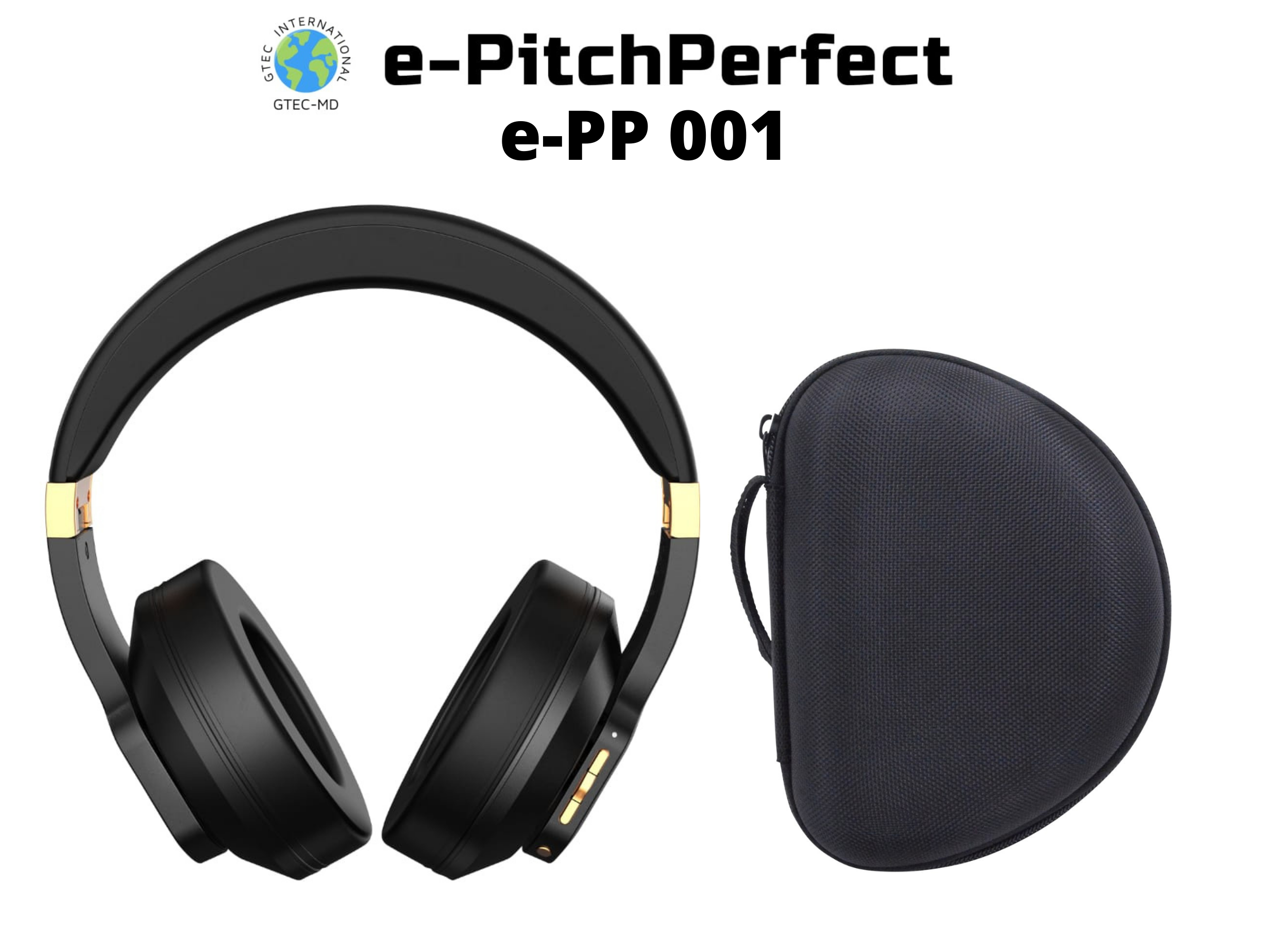 e-PP 001 ANC-BT e-PitchPerfect (e-PP) Sluchátka s aktivním potlačením hluku (ANC) Sluchátka Bluetooth V5.0 (BT) s cestovní taškou Navrženo a vyrobeno v USA