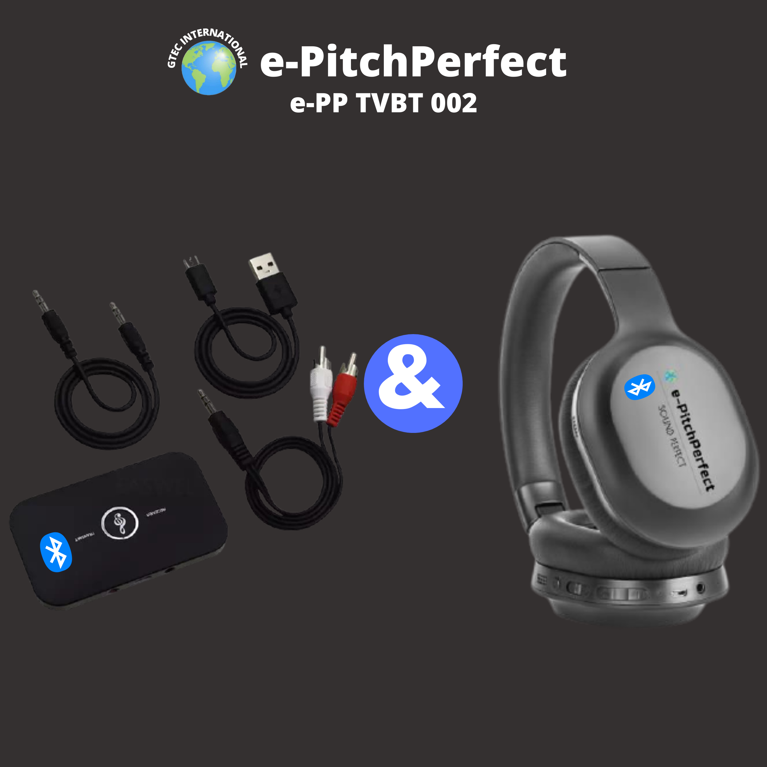 e-PitchPerfect TVBT-01: sistema de escucha de TV personal Bluetooth y e-PitchPerfect - Adaptador de audio inalámbrico BT Tx / Rx