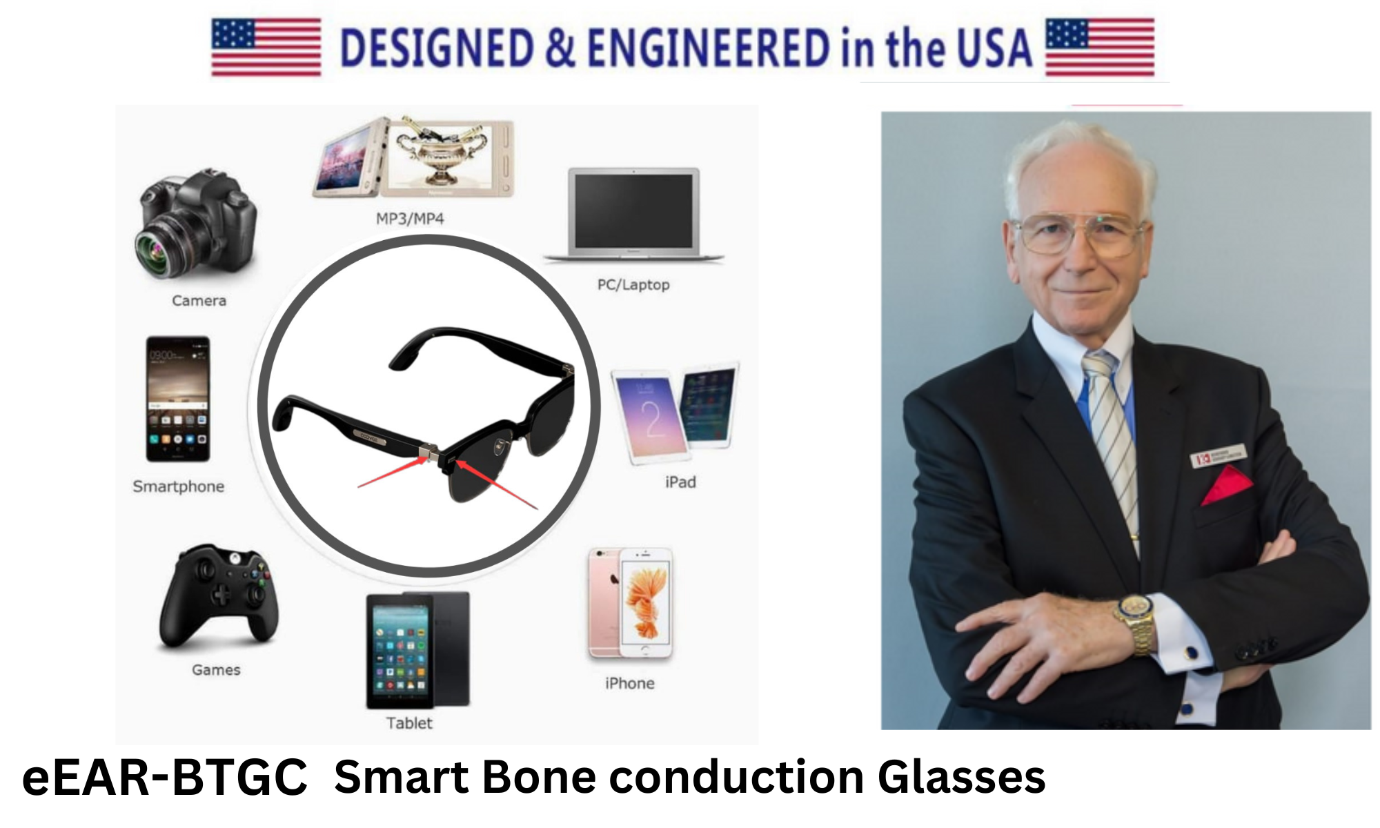 eEAR® BTGC-001 Bone Conduction Glasses Military Grade Intelligence Smart Bluetooth Glasses, Latest Audio Technology for Smart Optical & Bluetooth Audio Glasses
