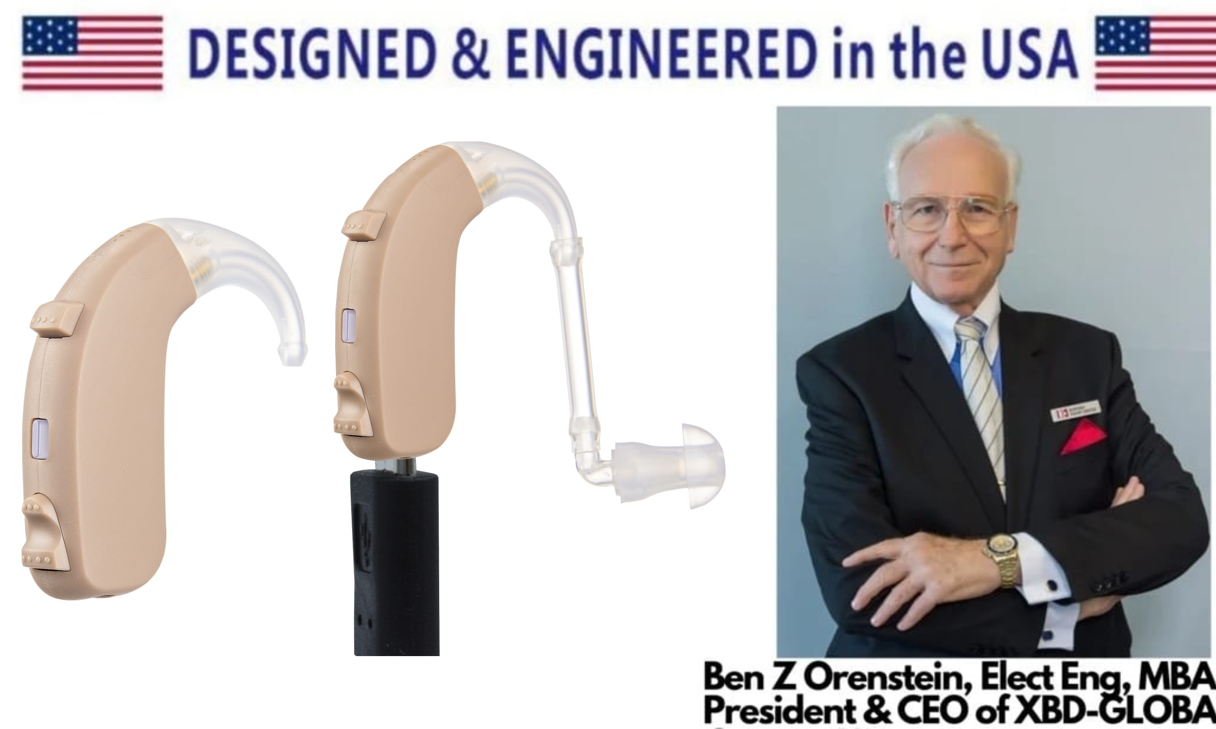 eEAR® Pair of BTE-26 Peak Gain 65db Improved Premium Behind The Ear BTE Rechargeable Digital Hearing Aid Designed for Severe Hearing Loss Designed and Engineered in the USA Sold 20,000+ worldwide