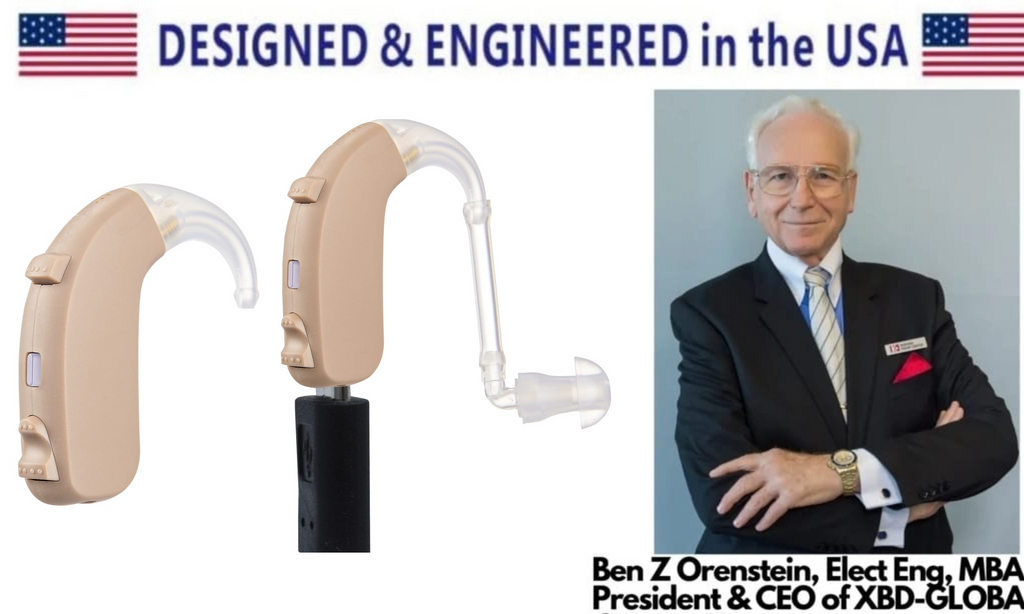 eEAR® Pair of BTE-26 Peak Gain 65db Improved Premium Behind The Ear BTE Rechargeable Digital Hearing Aid Designed for Severe Hearing Loss Designed and Engineered in the USA Sold 20,000+ worldwide