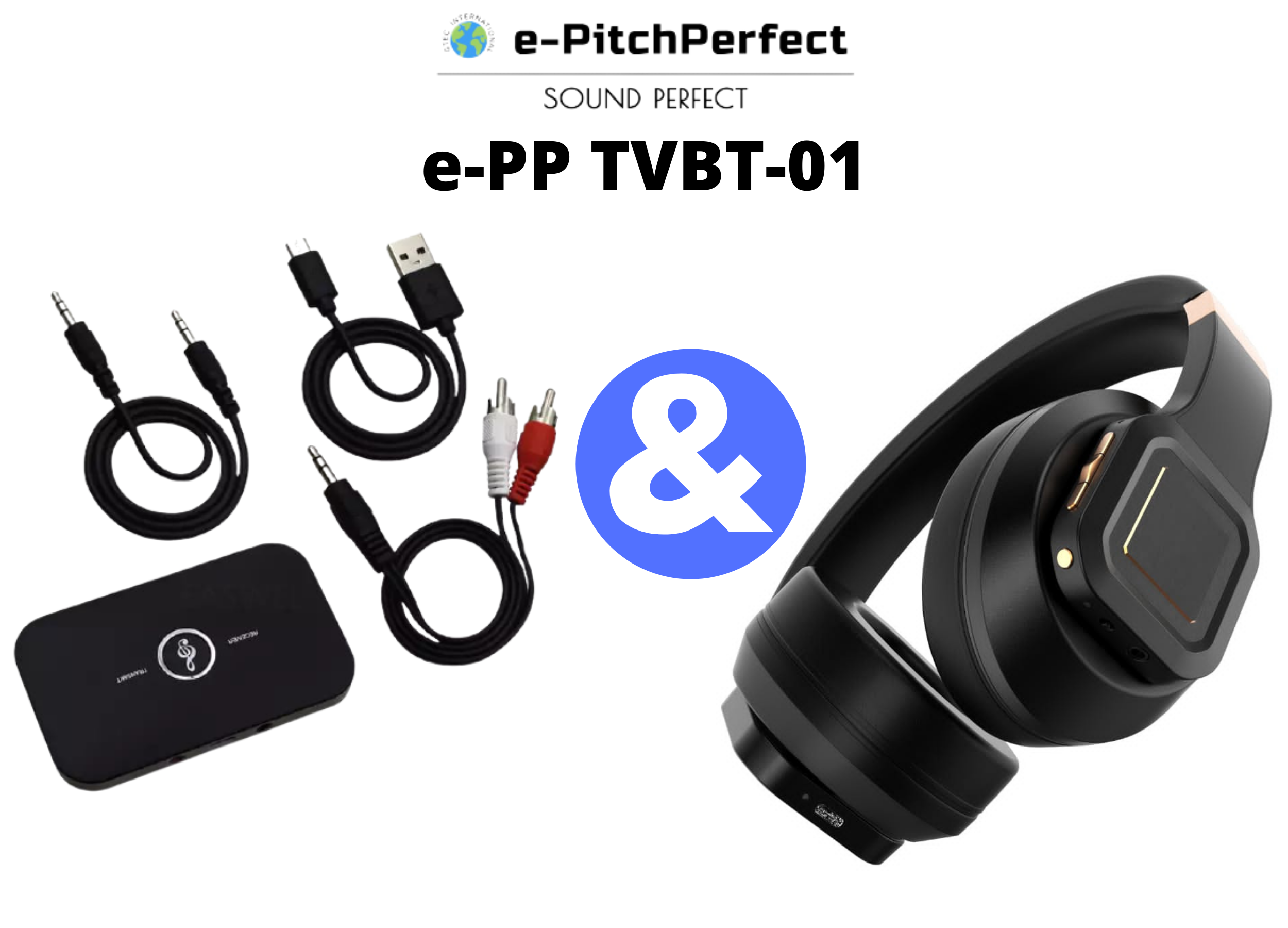 e-PP TVBT-01: TV EAR Bluetooth osobní TV poslechový systém se skládá z Bluetooth sluchátek e-PP - ANC-BT & BT Tx/Rx Bluetooth audio vysílač / přijímač. Bezpečné použití s většinou typů sluchadel. Navrženo a zkonstruováno v USA